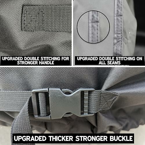 Close-up of backpack with upgraded stitching and buckle.