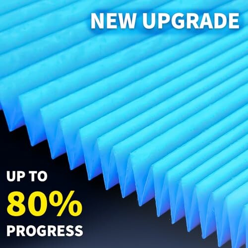 Blue textured surface with text 'New Upgrade' and 'Up to 80% Progress'.