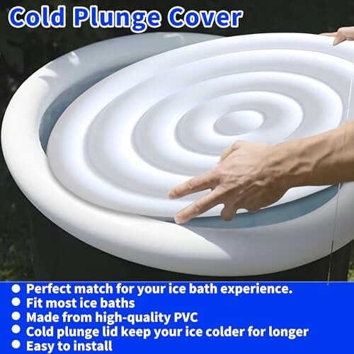 Cold plunge cover on an ice bath with benefits listed.