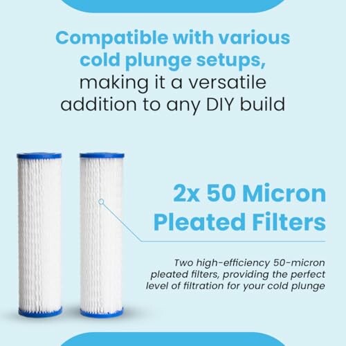 Two 50 micron pleated filters for cold plunge setups.