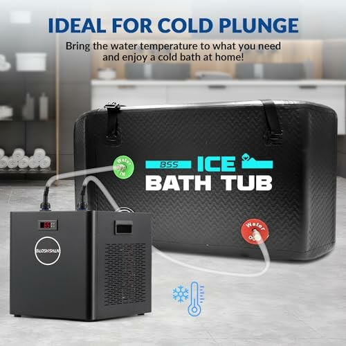 Ice bath tub with cooling unit for cold plunge.