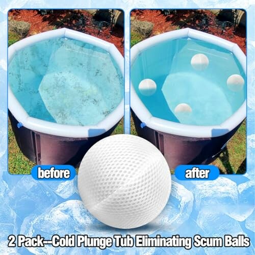 Before and after images of a cold plunge tub with scum balls