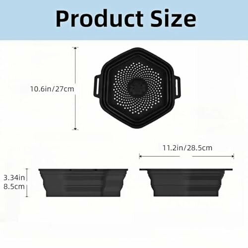 Collapsible strainer dimensions with top and side views