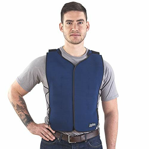 Man wearing a blue cooling vest