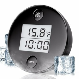 Digital thermometer and timer with ice cubes.