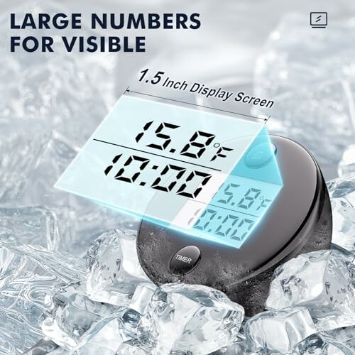 Digital timer with large 1.5 inch display on ice.