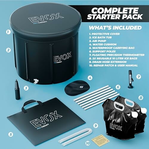 EVOX complete starter pack with ice bath tub and accessories.