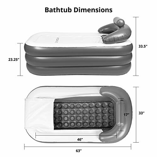 Inflatable bathtub dimensions and features.