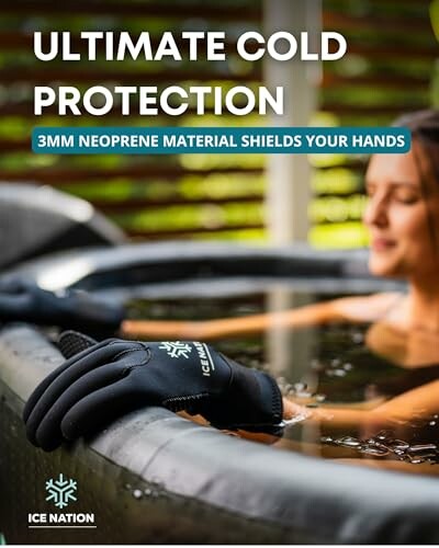 Person using neoprene gloves in a hot tub, highlighting cold protection.