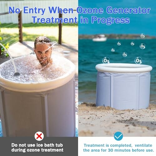 Warning about ozone generator treatment with no entry sign and ventilation advice.