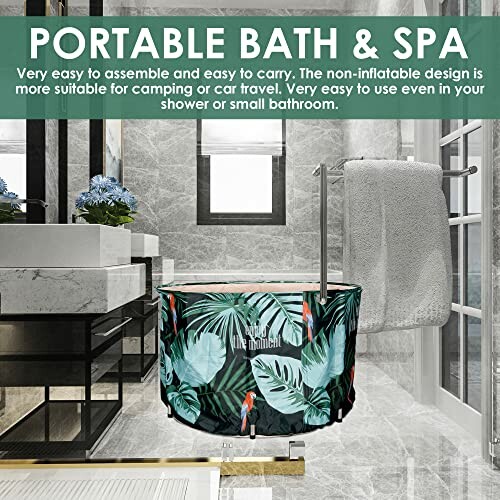 Portable bath and spa in a bathroom setting.