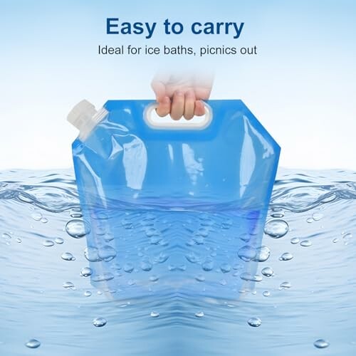 Blue water container with handle, ideal for ice baths and picnics.