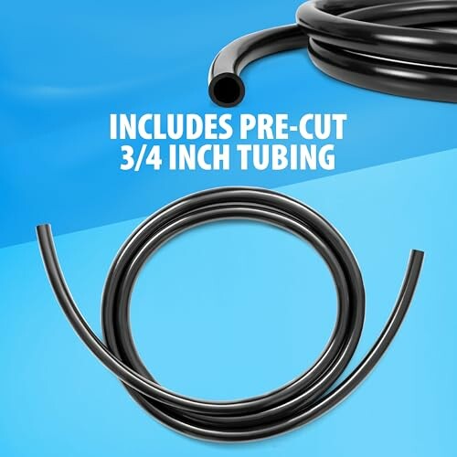 Black pre-cut 3/4 inch tubing on blue background.