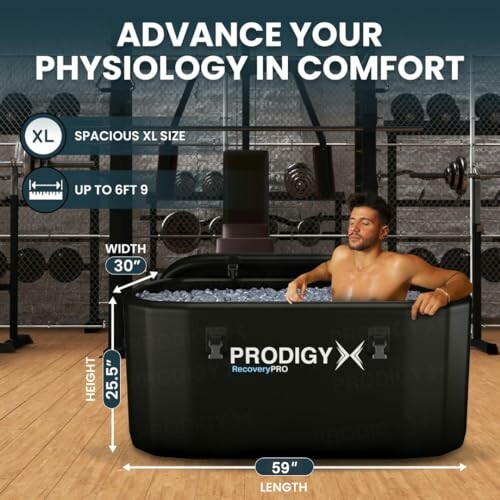 Man in Prodigy RecoveryPRO ice bath demonstrating comfort features.