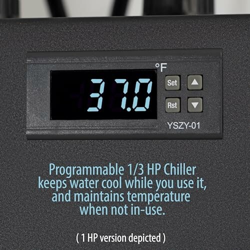 Digital display showing temperature on a water chiller.