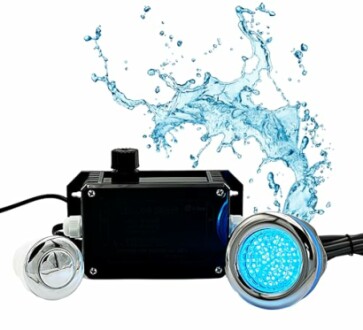 Waterproof lighting system with blue LED lights and control box.